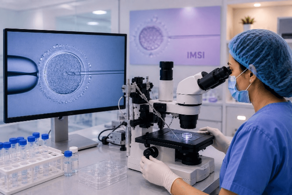 High-magnification microscope for IMSI treatment at Divine IVF, Noida